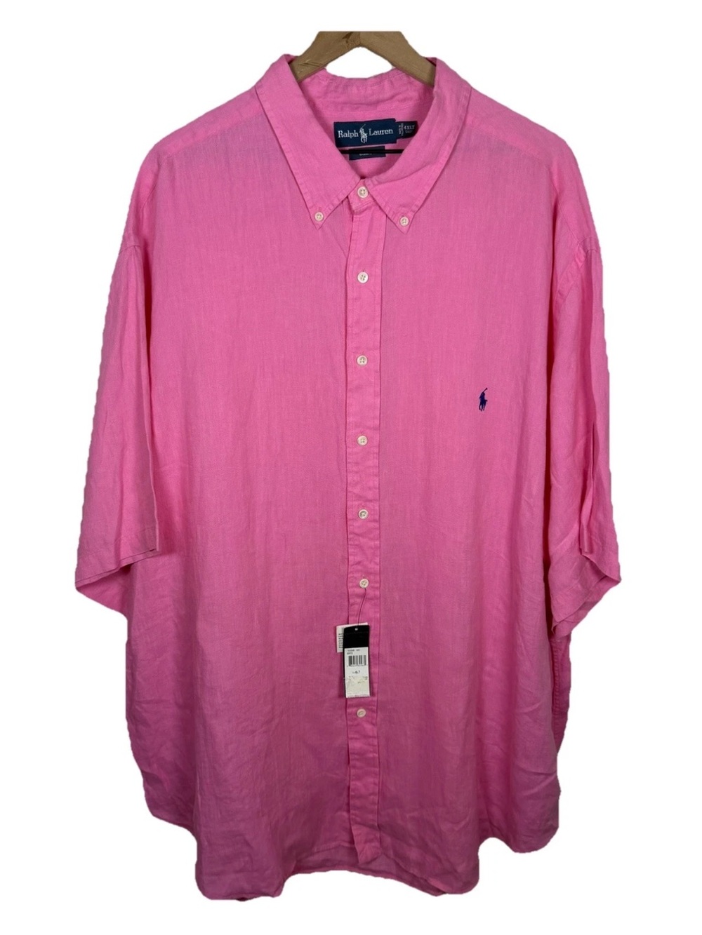 NWT Ralph Lauren 100% Linen Short Sleeve Button Up Mens Size 4XLT Pink Shirt